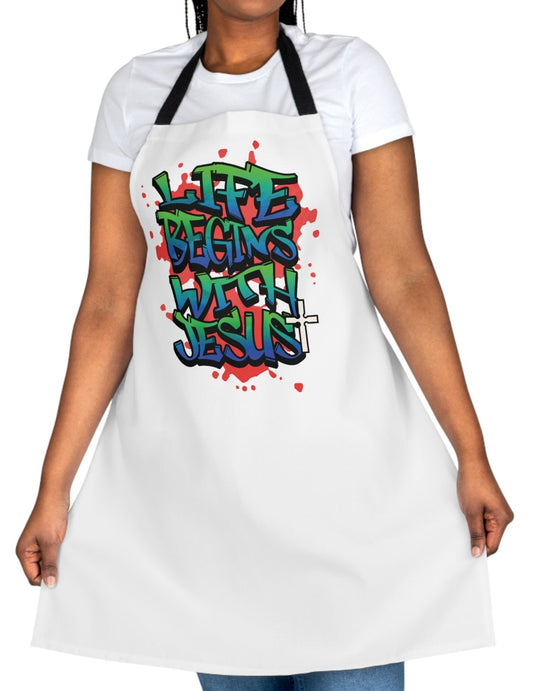 Life Begins With Jesus - Apron Gift for Christian Cook Gift Baker of Faith Share Your Story