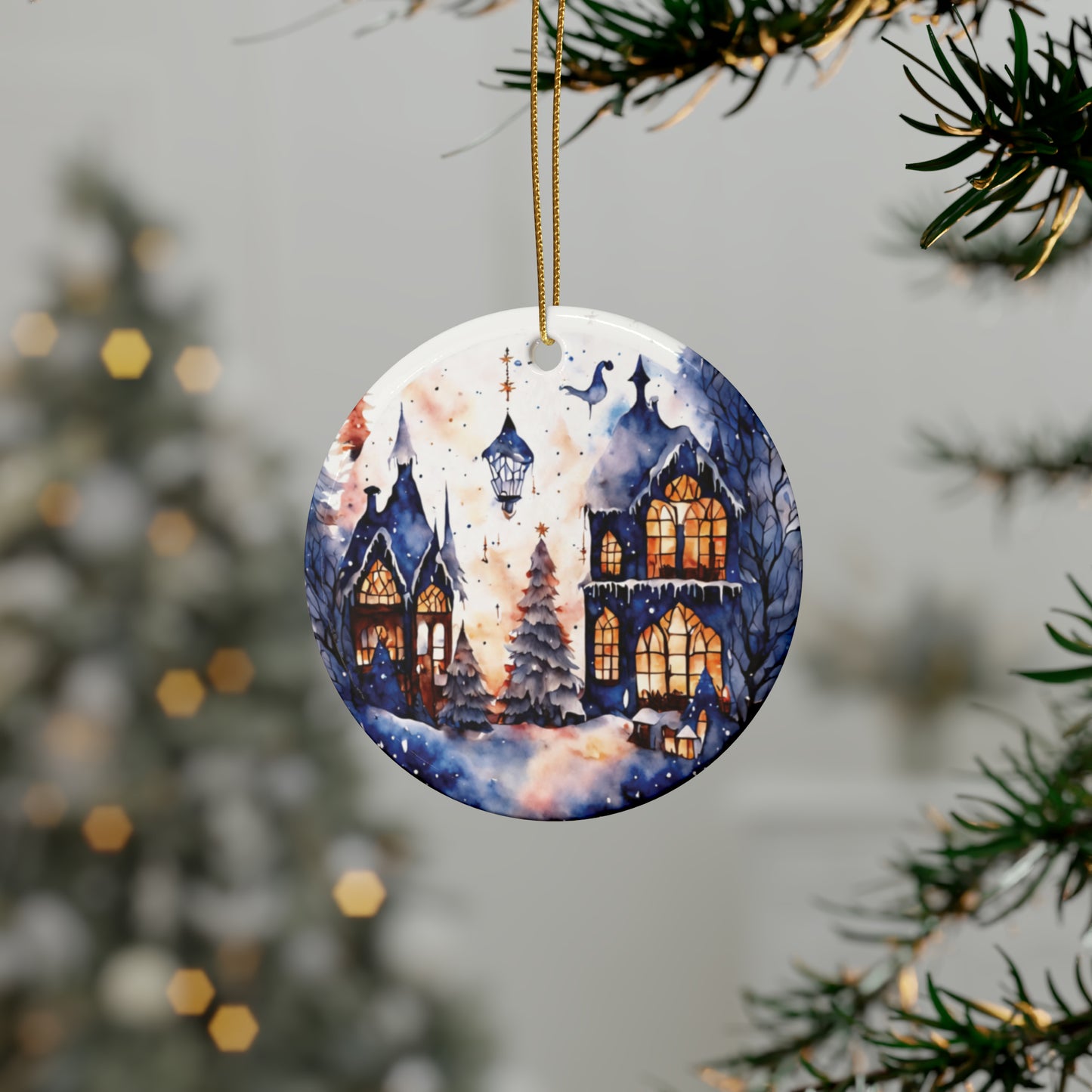 Idyllic Fantasy Christmas Scene | Ceramic Ornaments (1pcs, 5pcs, 10pcs, 20pcs) - 23