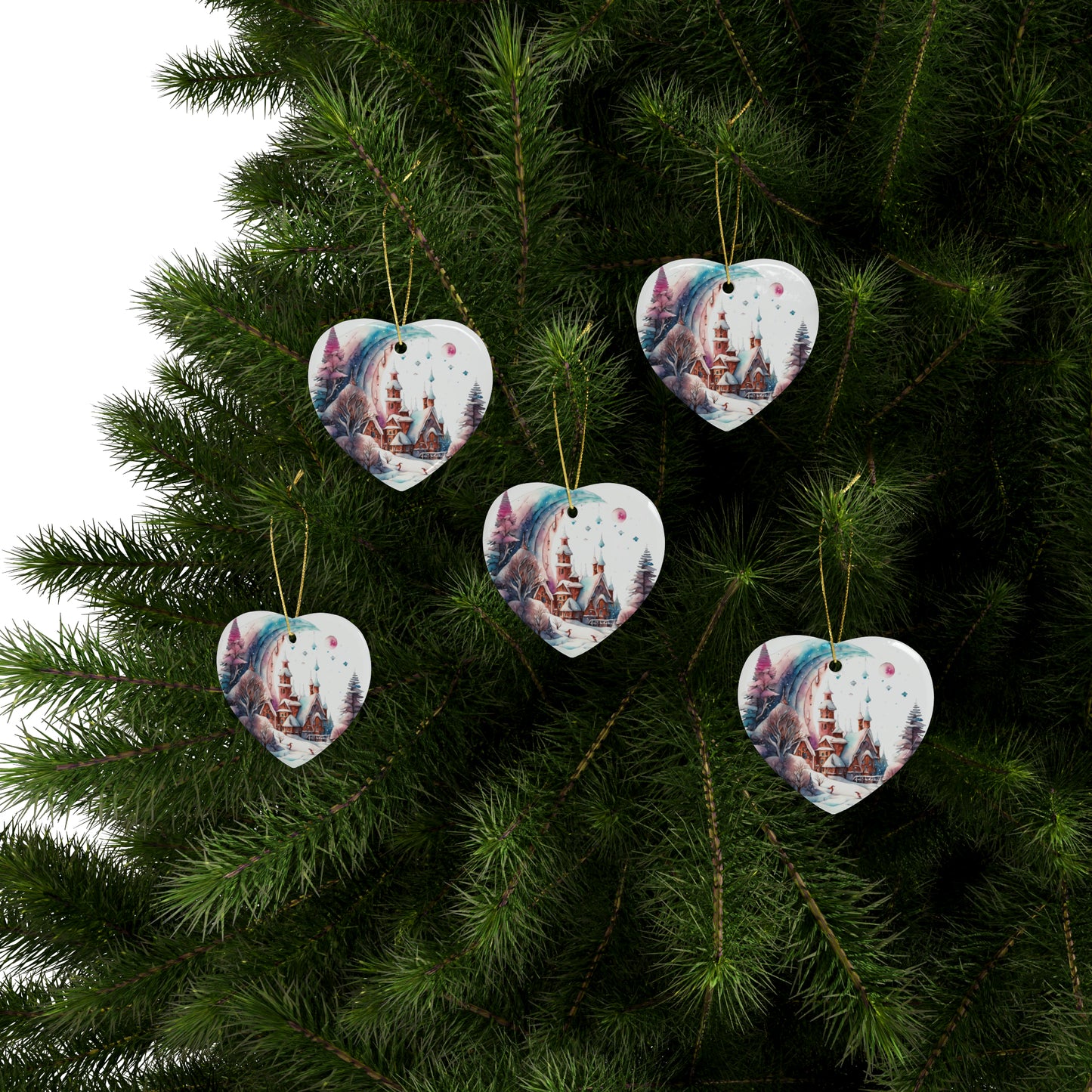 Idyllic Fantasy Christmas Scene | Ceramic Ornaments (1pcs, 5pcs, 10pcs, 20pcs) - 3