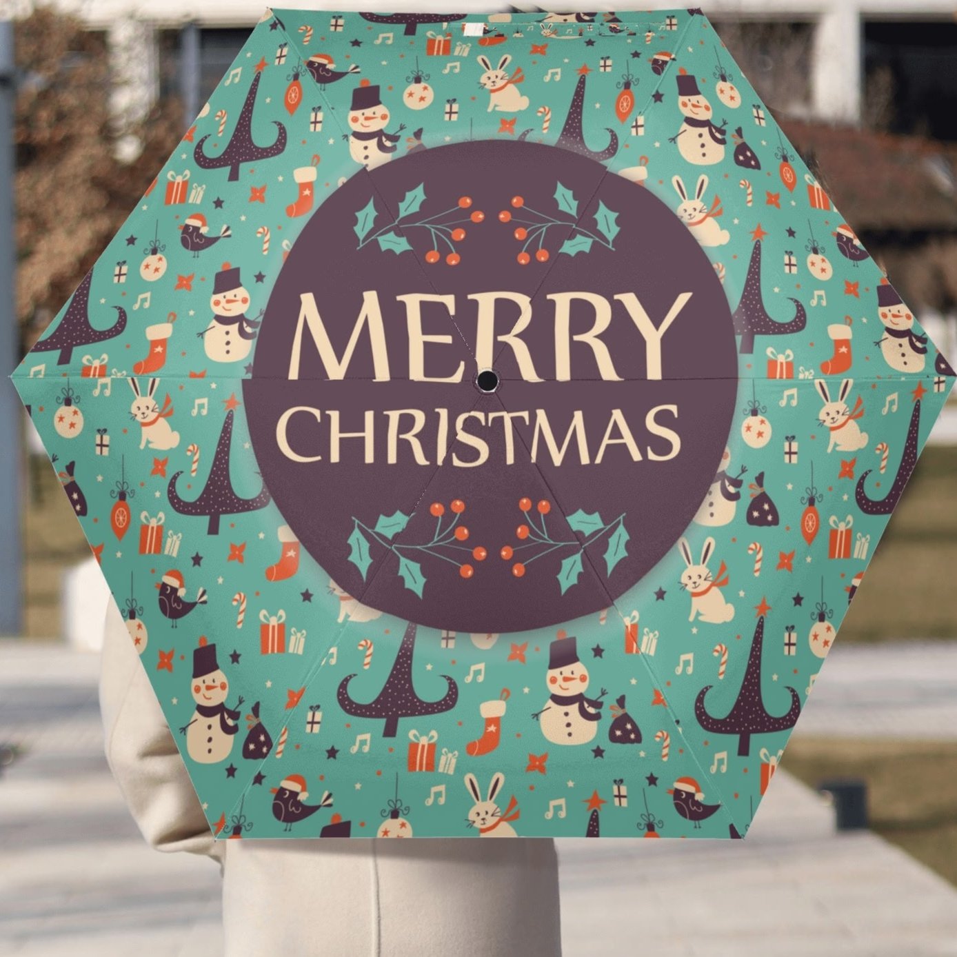 Christmas/Winter Season - Manual Folding Umbrella - Print on Outside