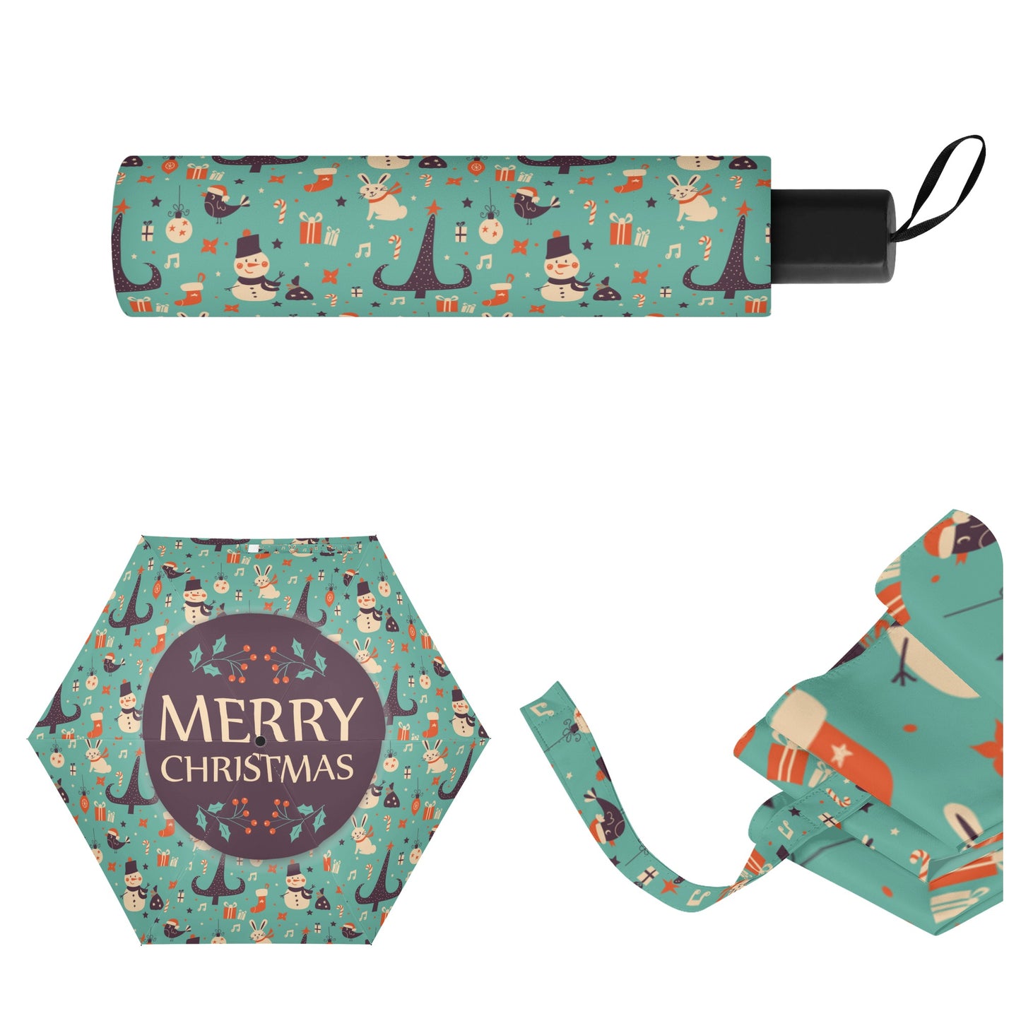 Christmas/Winter Season - Manual Folding Umbrella - Print on Outside