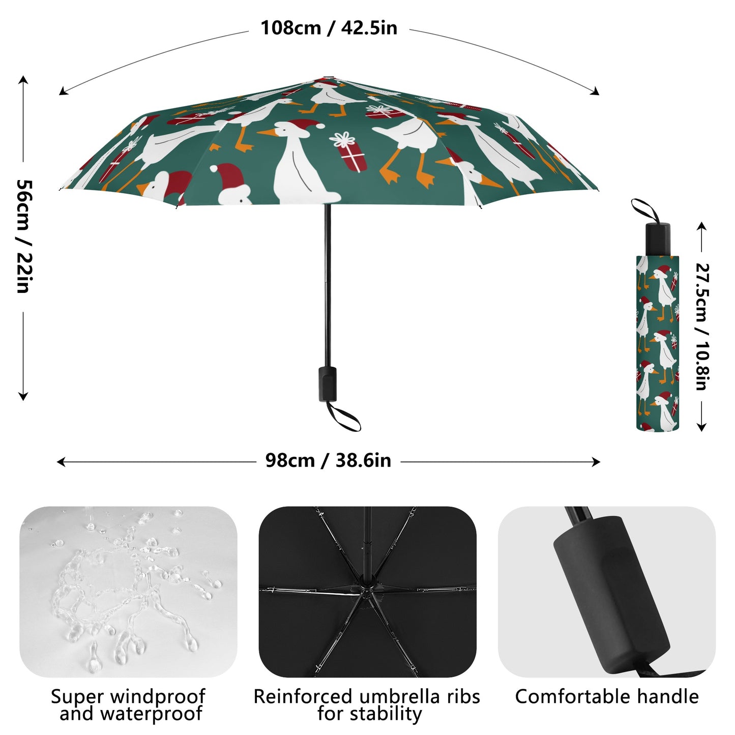 Christmas/Winter Season - Manual Folding Umbrella - Print on Outside