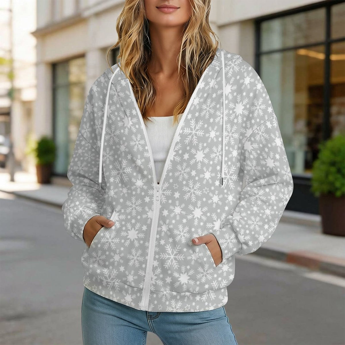 Let it Snow | Women's Full-Zip Hoodie – Soft, Warm & Comfortable Casual Hoodie - Pastels