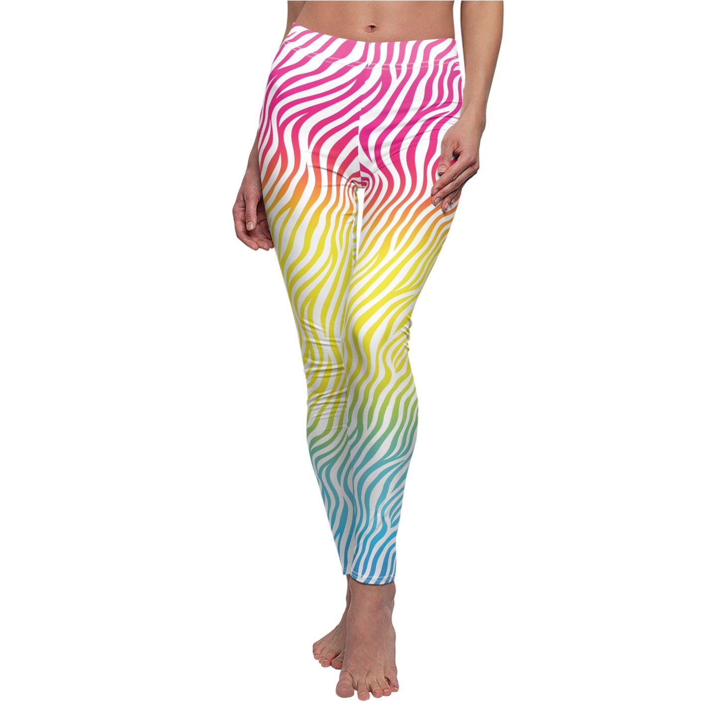 White Zebra Print Neon Leggings