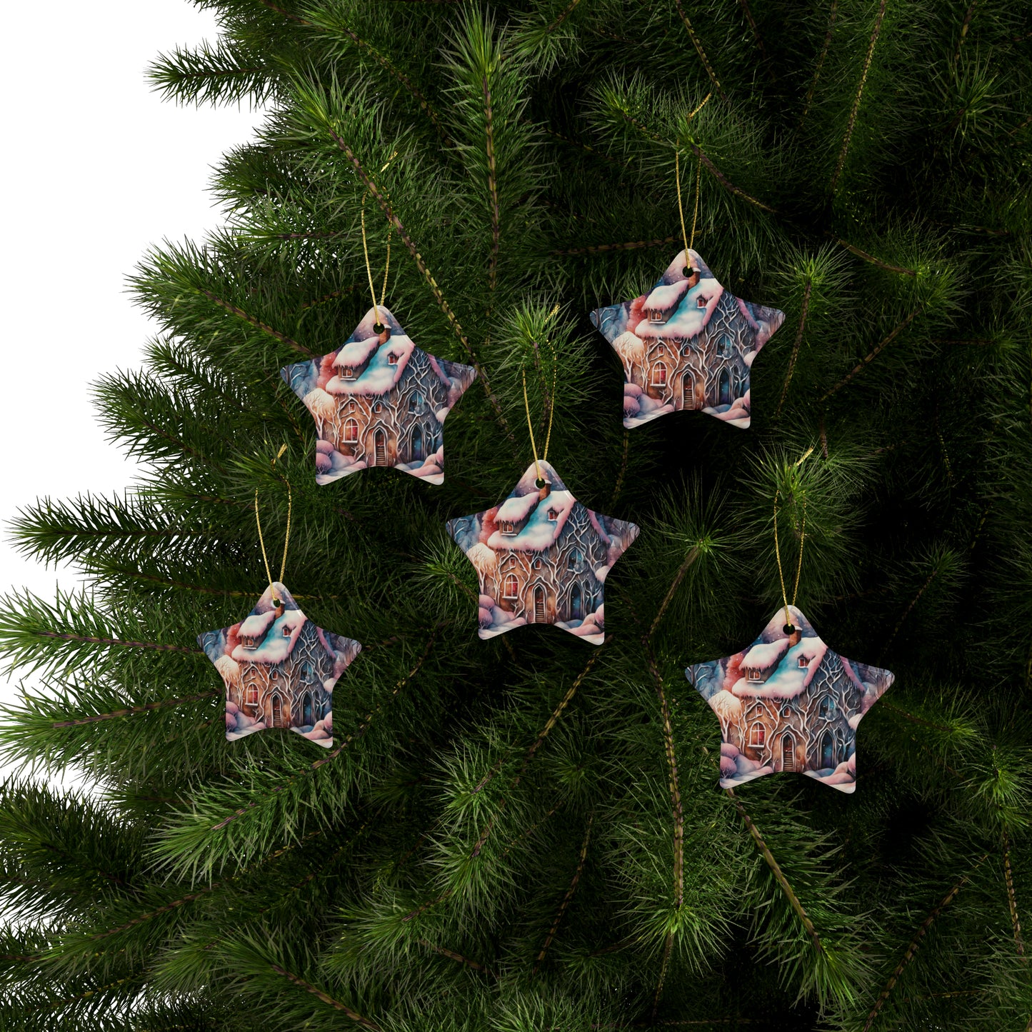 Idyllic Fantasy Christmas Scene | Ceramic Ornaments (1pcs, 5pcs, 10pcs, 20pcs) - 9