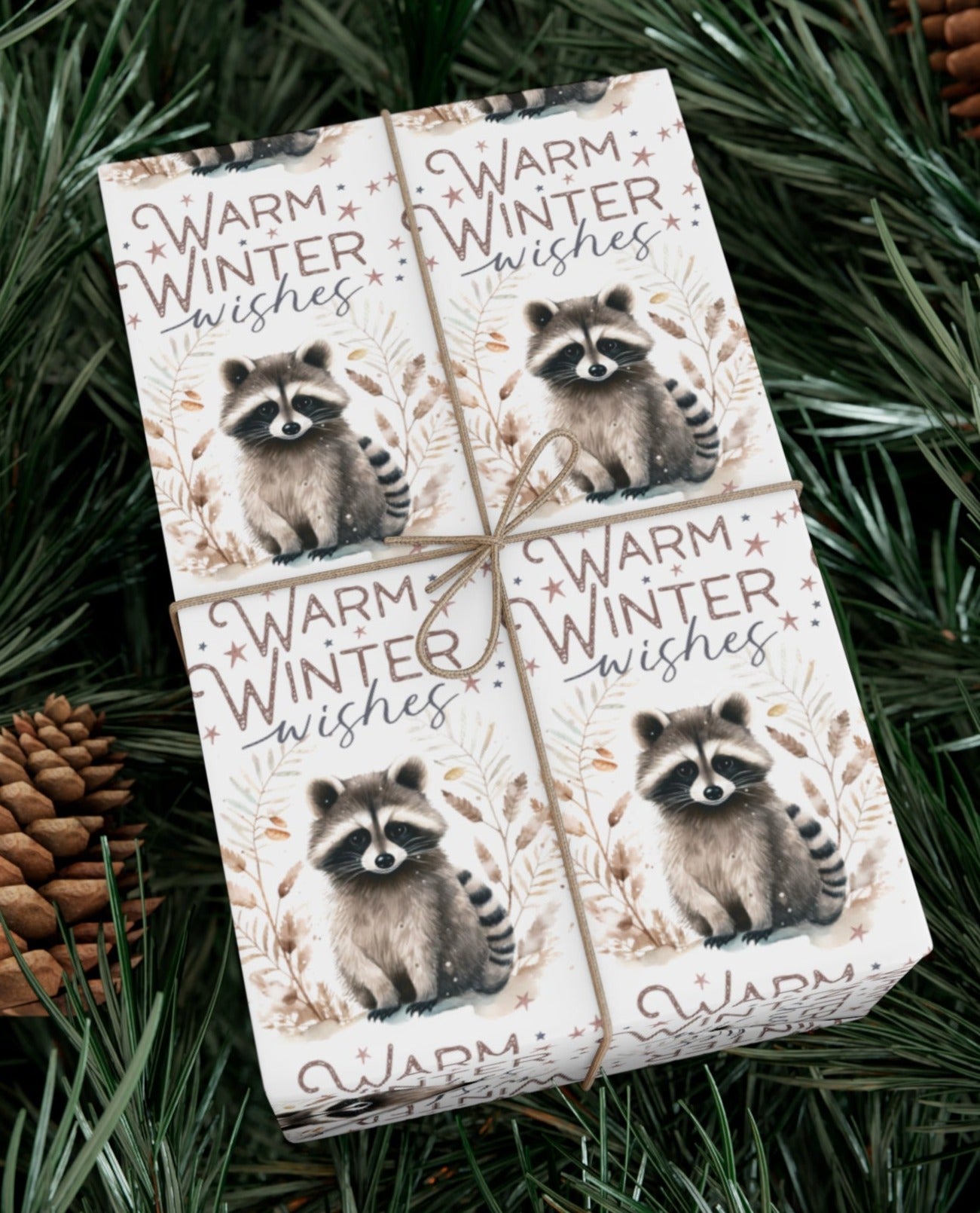 Warm Winter Wishes Raccoon - Wrapping Paper - Raccoon Christmas Wrap