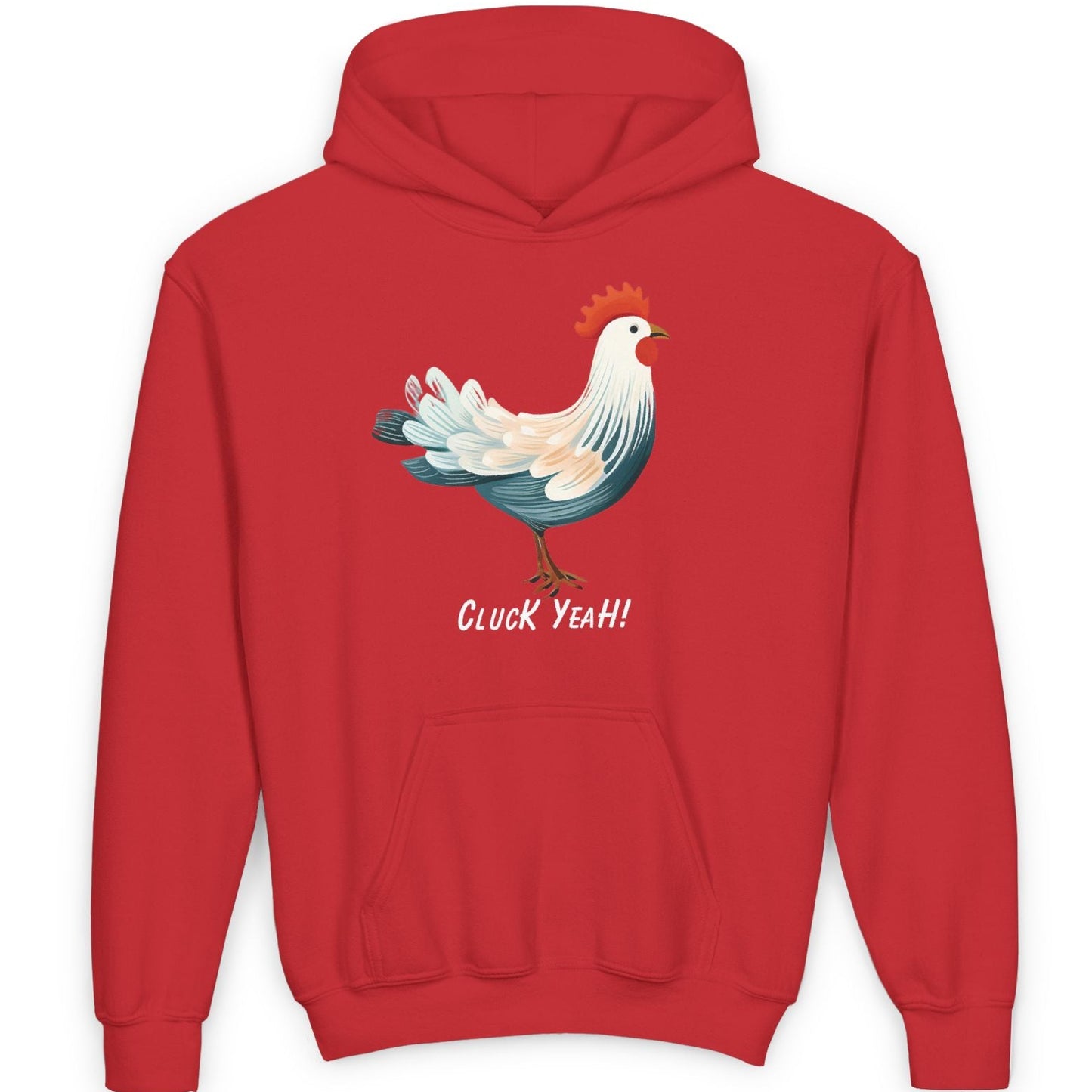 "Cluck Yeah!" Farmhouse Chic Fun Gift for Children & Youth - Cotton-Poly Premium Blend Rooster Hoodie for Kids of All Ages