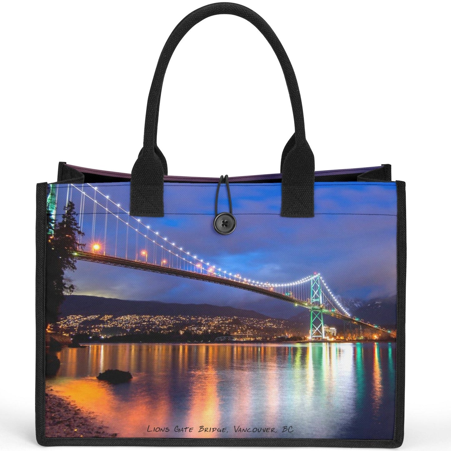 Lions Gate Bridge Vancouver, BC - Premium Canvas Tote Bag (Double-Sided Print)