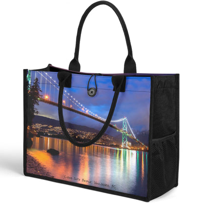 Lions Gate Bridge Vancouver, BC - Premium Canvas Tote Bag (Double-Sided Print)