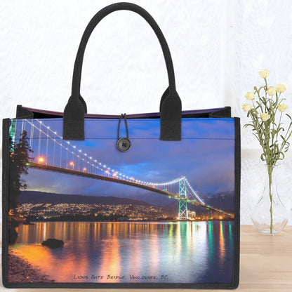 Lions Gate Bridge Vancouver, BC - Premium Canvas Tote Bag (Double-Sided Print)