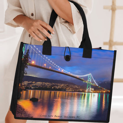 Lions Gate Bridge Vancouver, BC - Premium Canvas Tote Bag (Double-Sided Print)