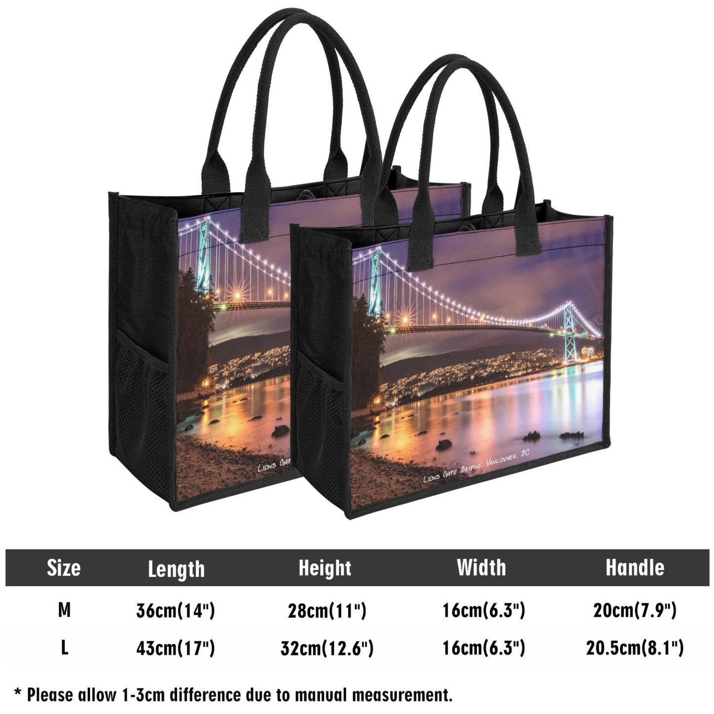 Lions Gate Bridge Vancouver, BC - Premium Canvas Tote Bag (Double-Sided Print)