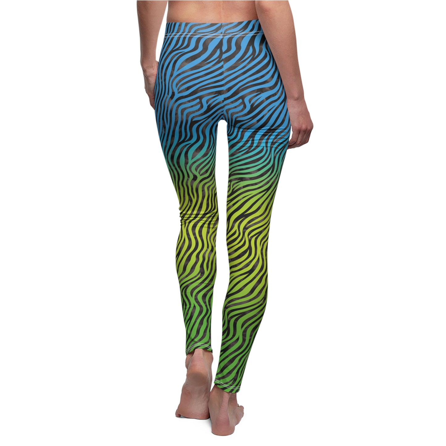 Blue Yellow Green Ombre Zebra Print Neon Leggings