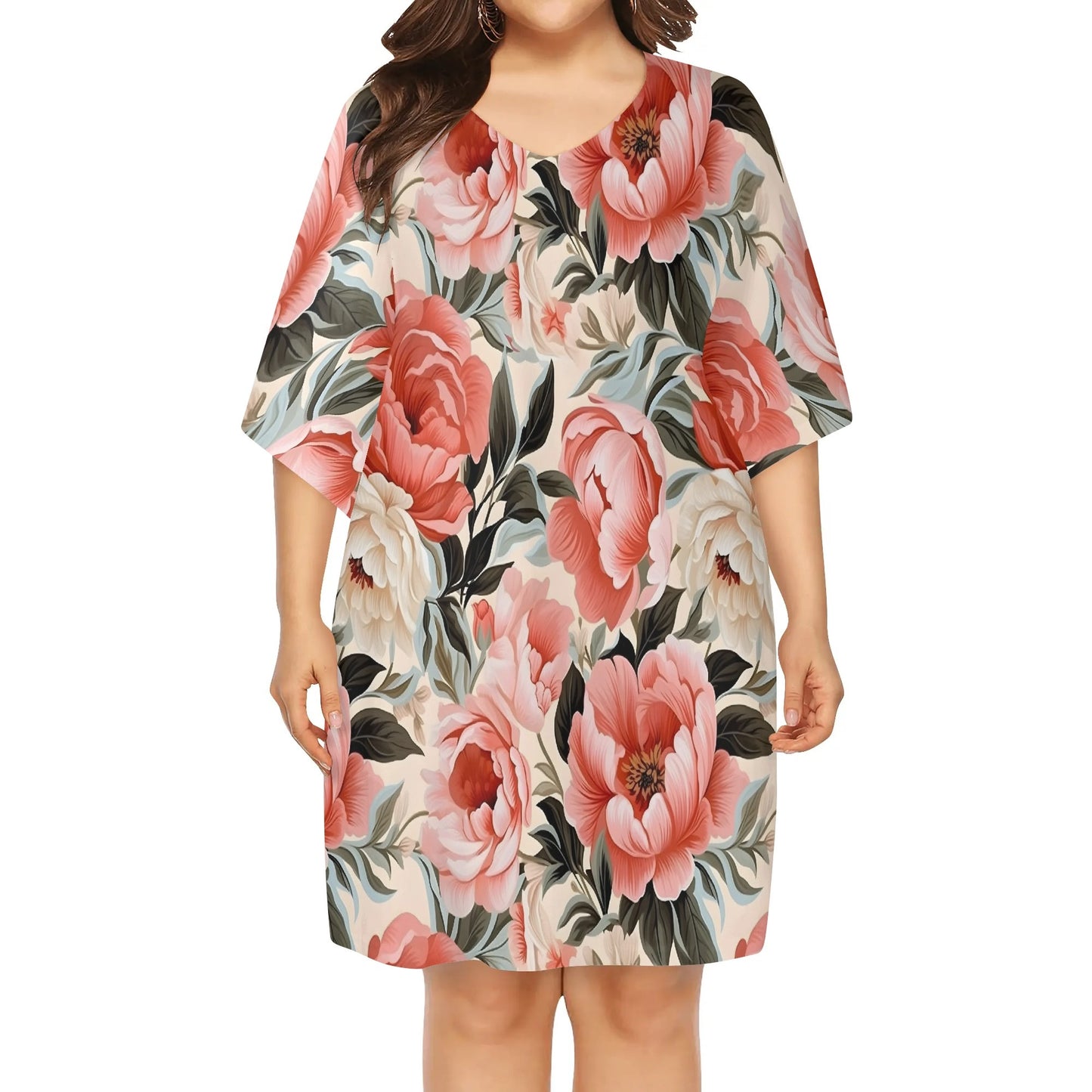 Various Patterns - Womens V-Neck Plus Size Loose Muumuu House Dress