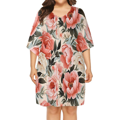 Various Patterns - Womens V-Neck Plus Size Loose Muumuu House Dress