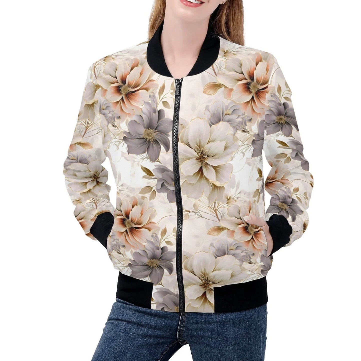 Various Prints - Womens Zip Up Bomber Jacket