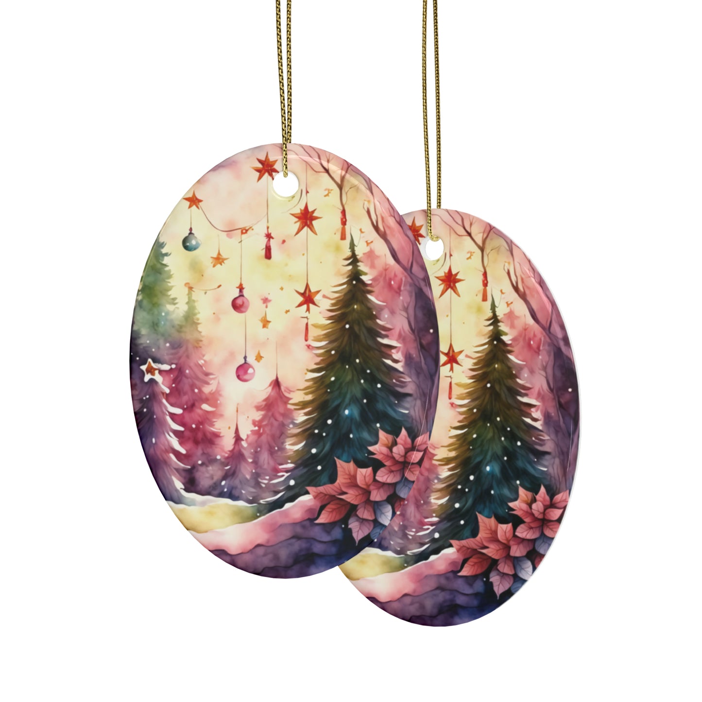 Idyllic Fantasy Christmas Scene | Ceramic Ornaments (1pcs, 5pcs, 10pcs, 20pcs) - 1
