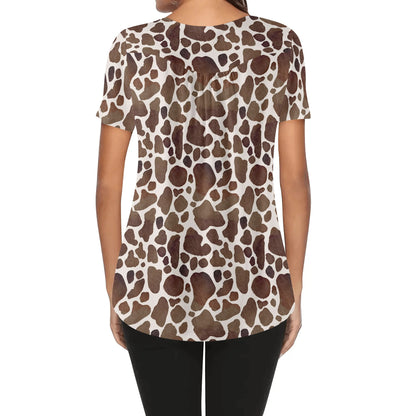 Western Prints - Women's Scoop Neck Short Sleeve Loose Blouse - Regular & Plus Sizes