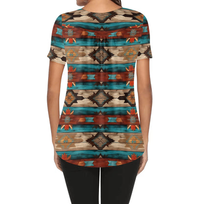 Western Prints - Women's Scoop Neck Short Sleeve Loose Blouse - Regular & Plus Sizes