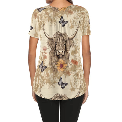 Western Prints - Women's Scoop Neck Short Sleeve Loose Blouse - Regular & Plus Sizes