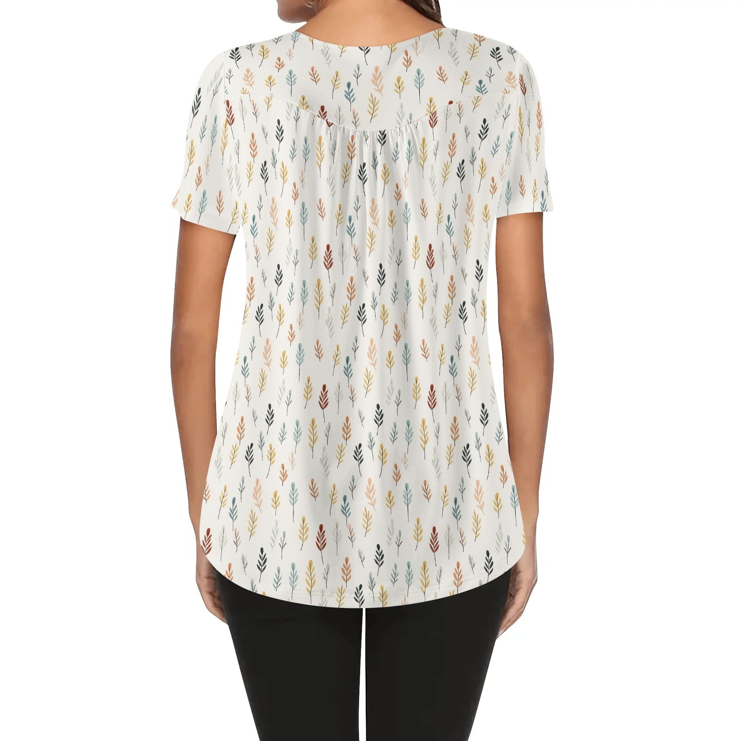 BOHO Neutral Patterns - Women's Scoop Neck Short Sleeve Loose Blouse