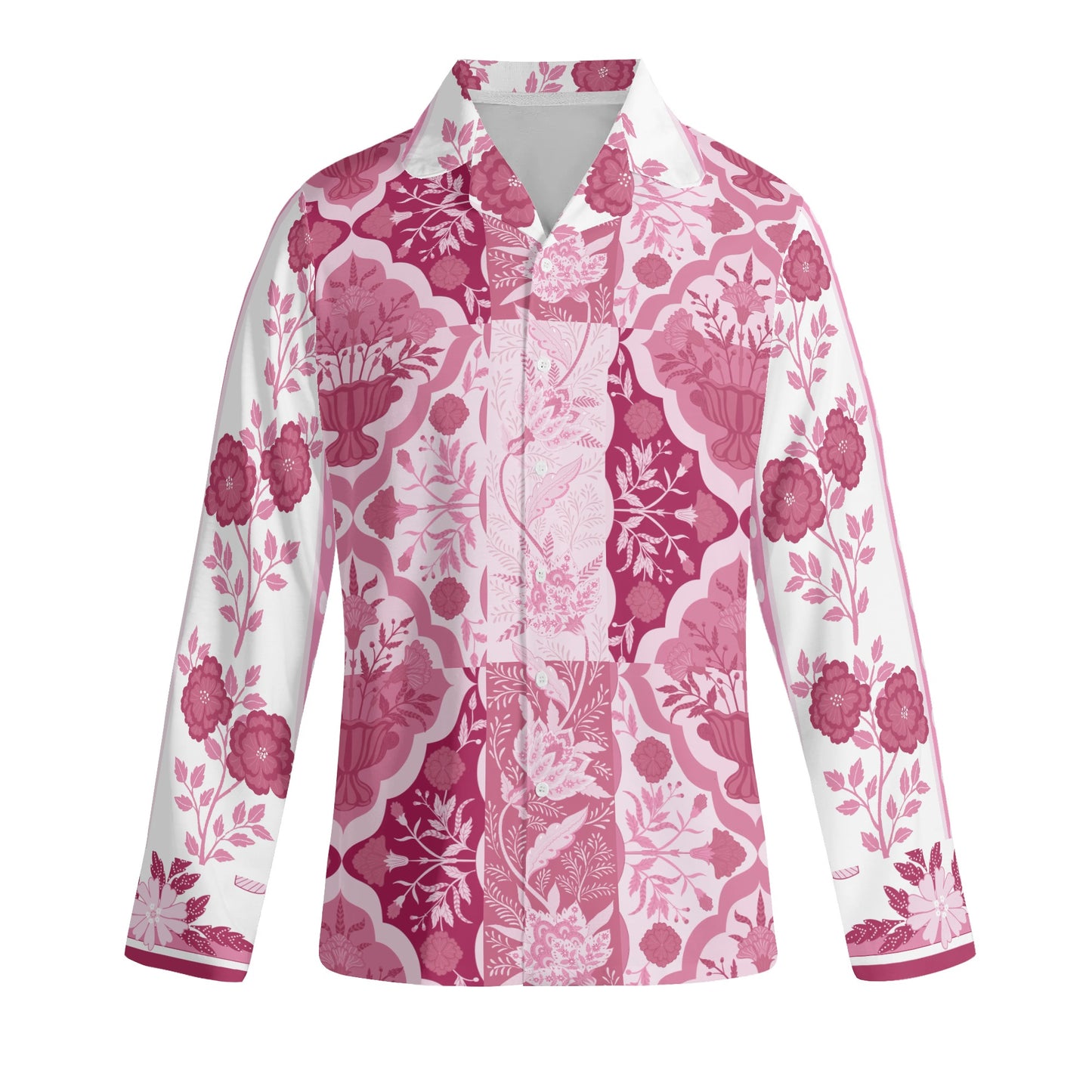 Pink Indian Floral Long-Sleeve Pajama Set - Colour Block