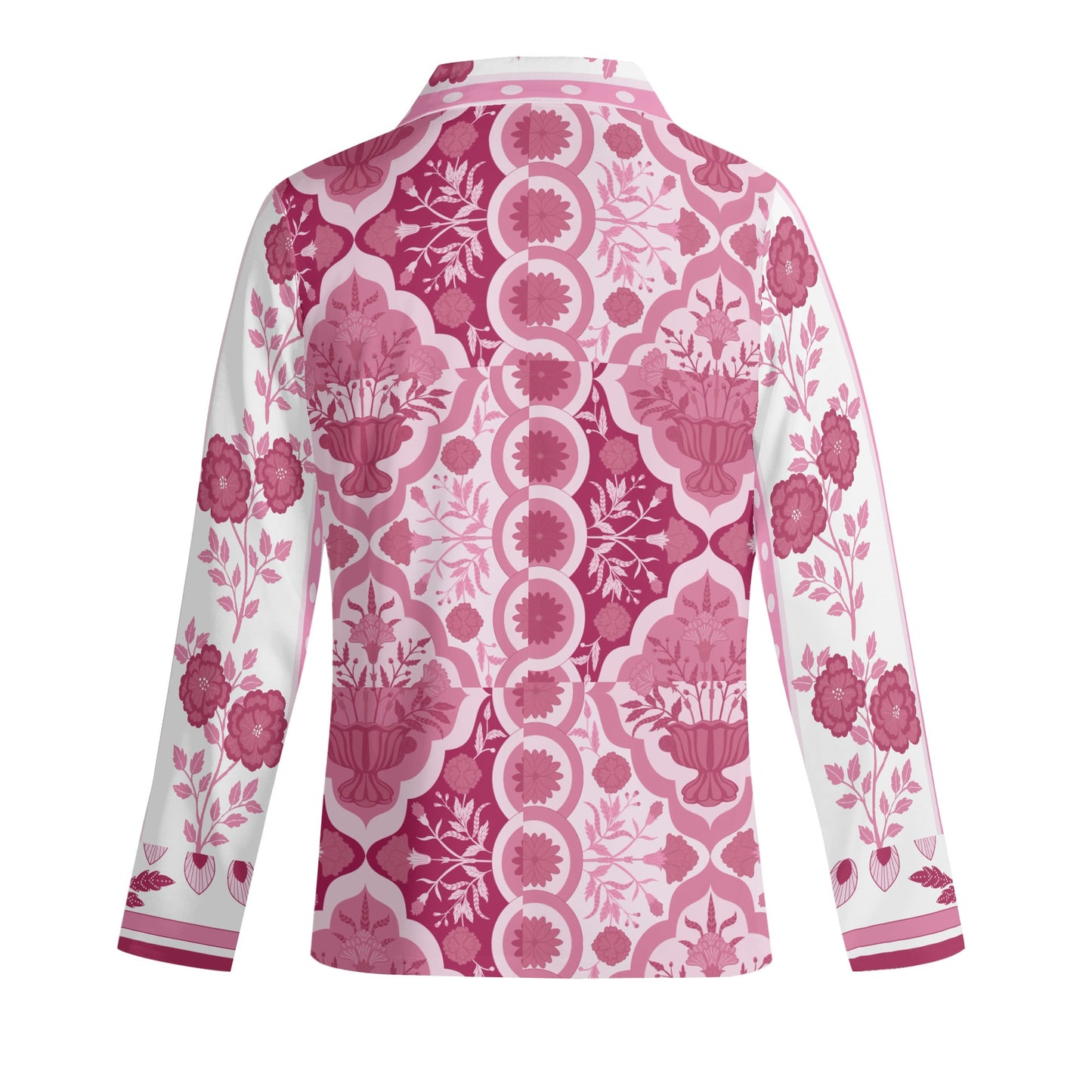 Pink Indian Floral Long-Sleeve Pajama Set - Colour Block