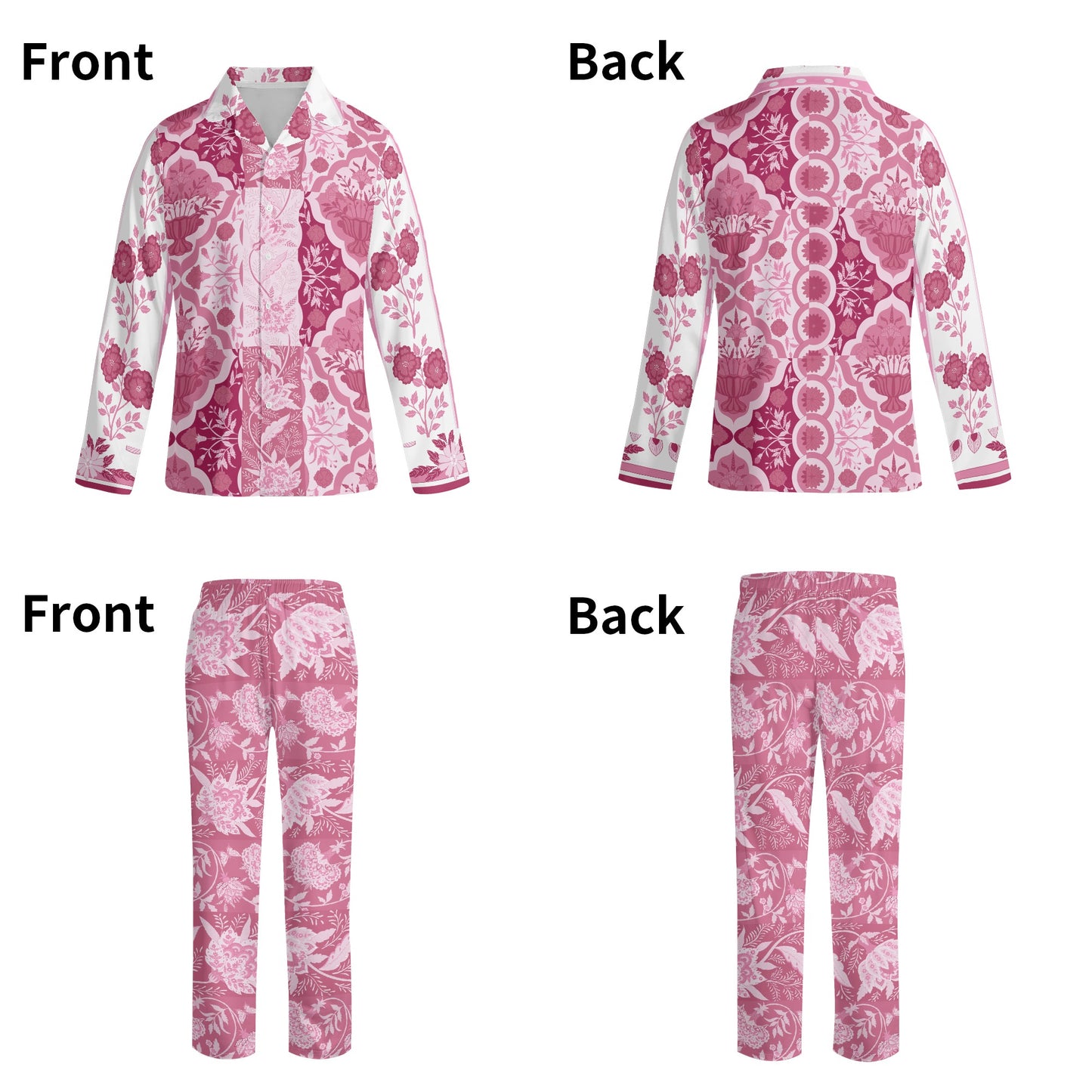 Pink Indian Floral Long-Sleeve Pajama Set - Colour Block