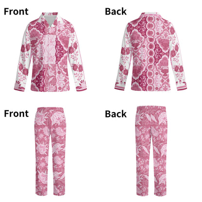 Pink Indian Floral Long-Sleeve Pajama Set - Colour Block