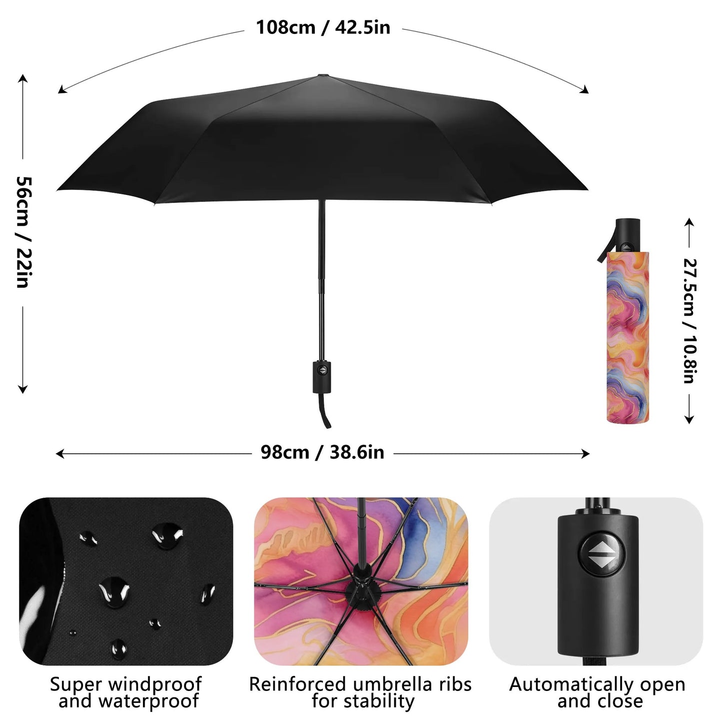 Flowered - Fully Auto Open & Close Umbrella Printing Inside