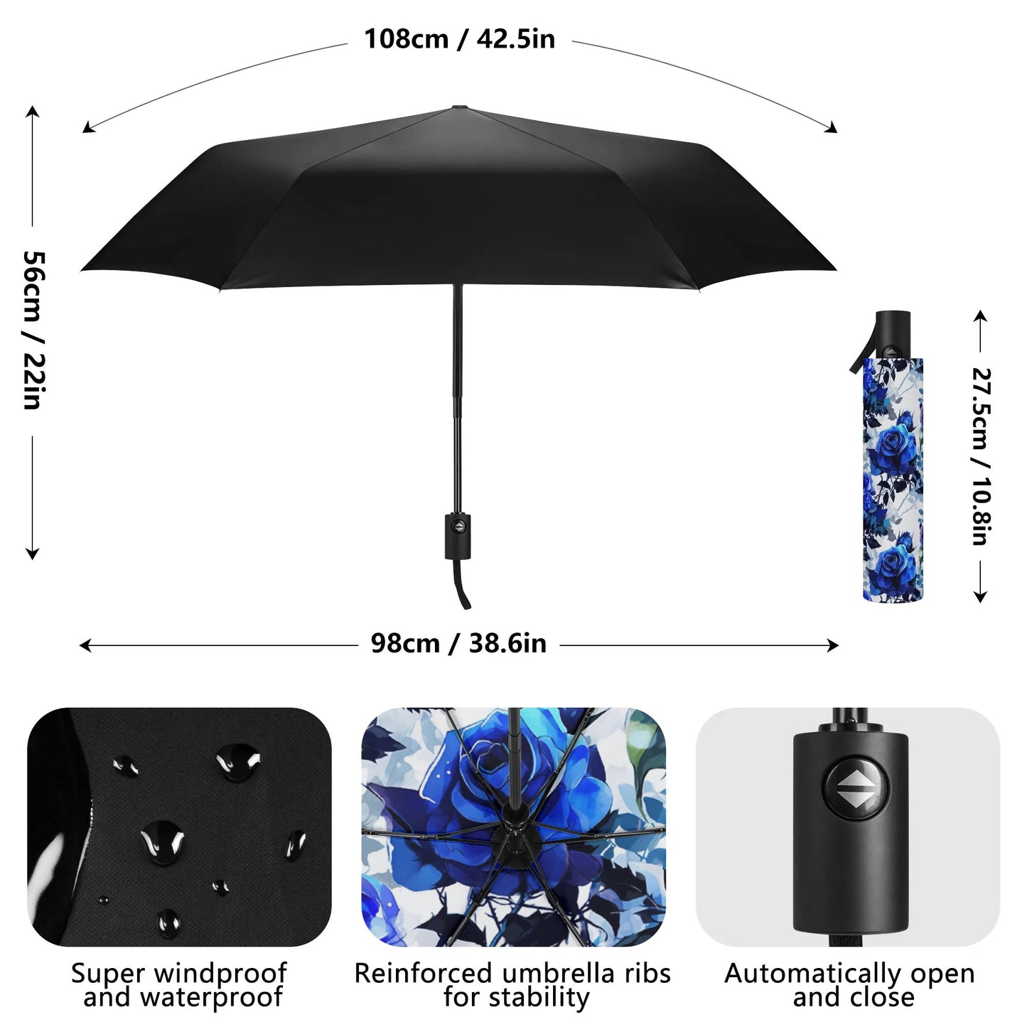 Flowered - Fully Auto Open & Close Umbrella Printing Inside