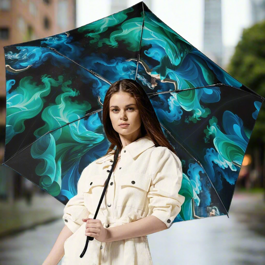 Artistically Flowered - Fully Auto Open & Close Black Umbrella - Design Inside