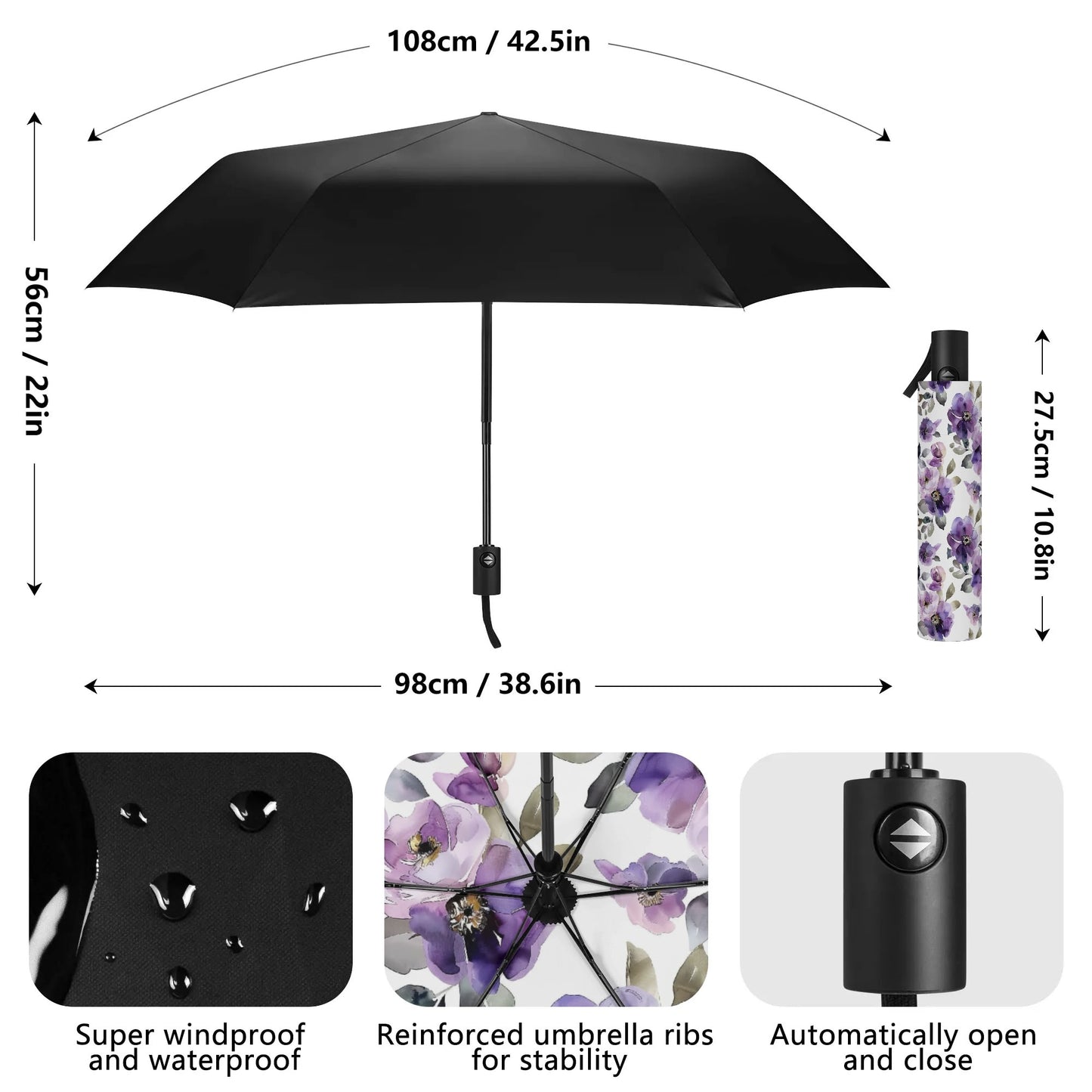 Flowered - Fully Auto Open & Close Umbrella Printing Inside