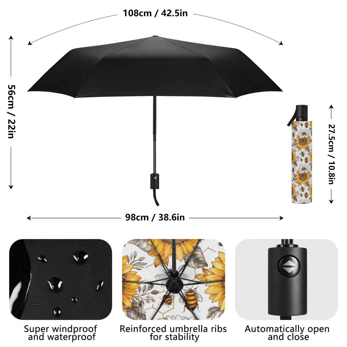 Flowered - Fully Auto Open & Close Umbrella Printing Inside