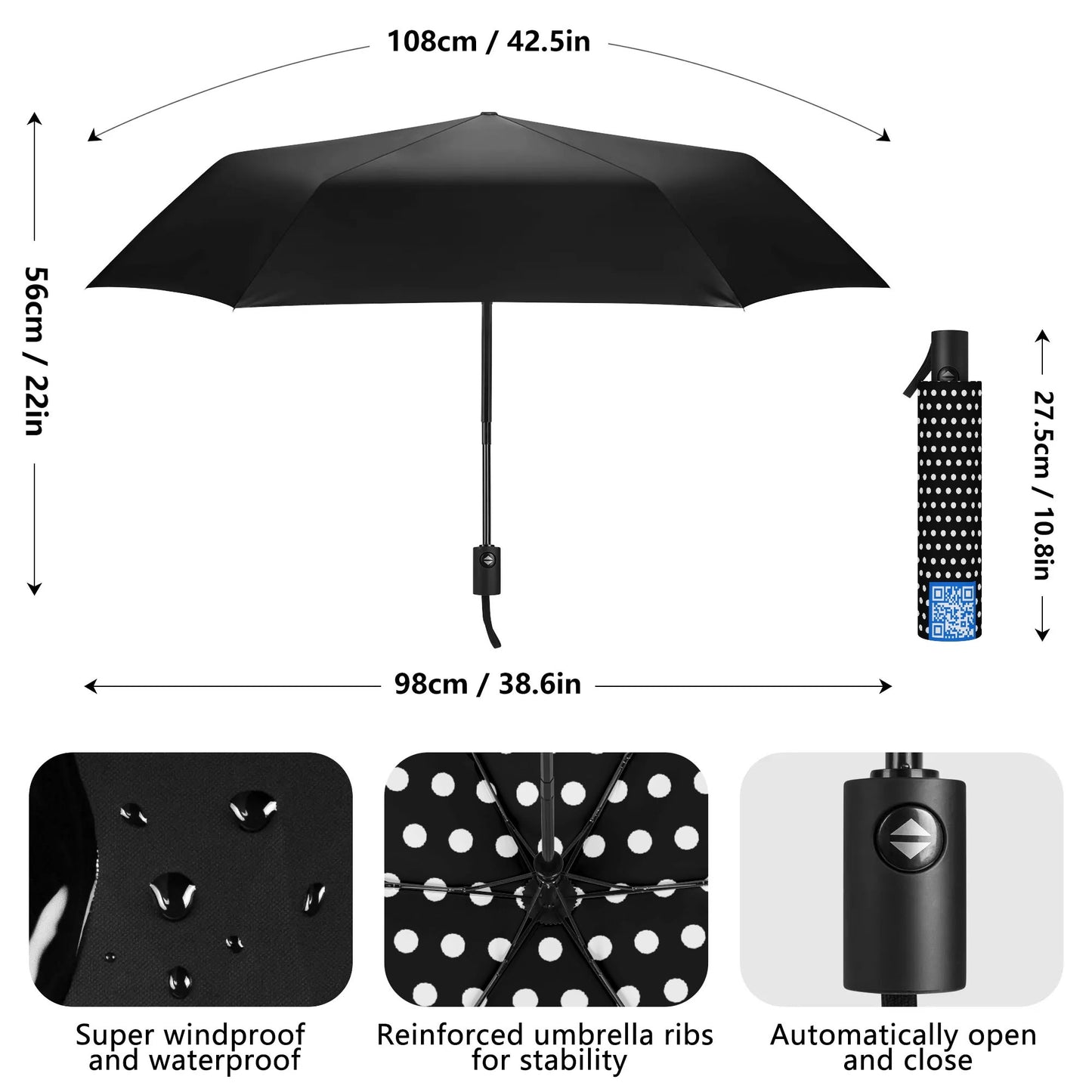 Dotted - Fully Auto Open & Close Umbrella Printing Inside - Many Colours to Choose From!