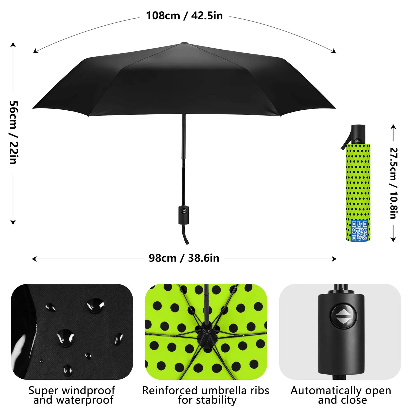 Dotted - Fully Auto Open & Close Umbrella Printing Inside - Many Colours to Choose From!