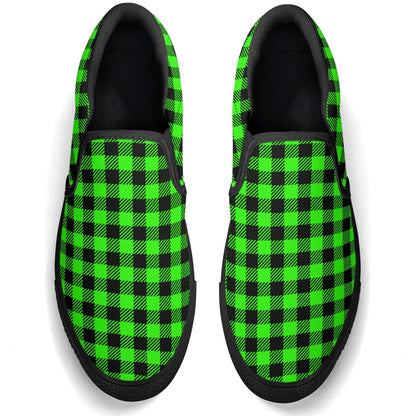 Men's Green Buffalo Plaid Rubber Soled Loafers - Slip On Shoes