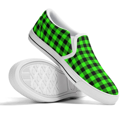 Men's Green Buffalo Plaid Rubber Soled Loafers - Slip On Shoes