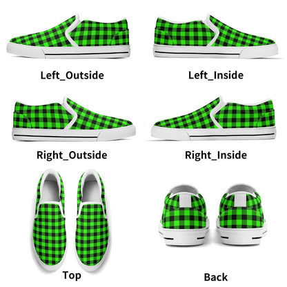 Men's Green Buffalo Plaid Rubber Soled Loafers - Slip On Shoes