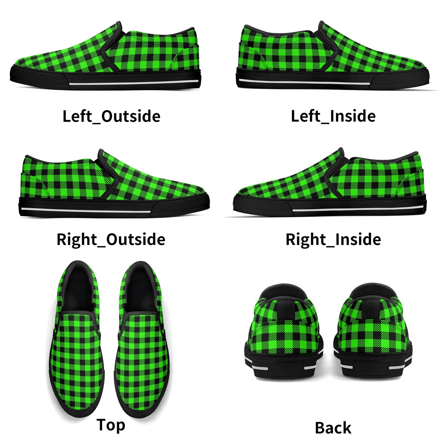 Men's Green Buffalo Plaid Rubber Soled Loafers - Slip On Shoes