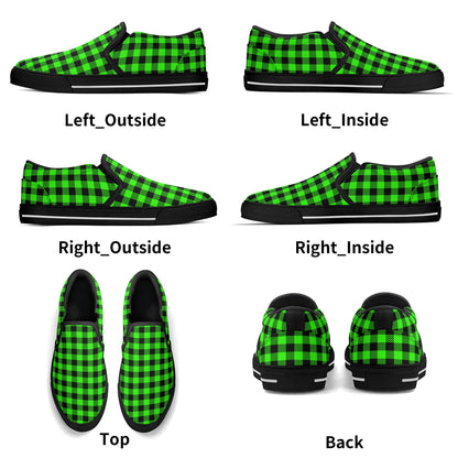 Men's Green Buffalo Plaid Rubber Soled Loafers - Slip On Shoes