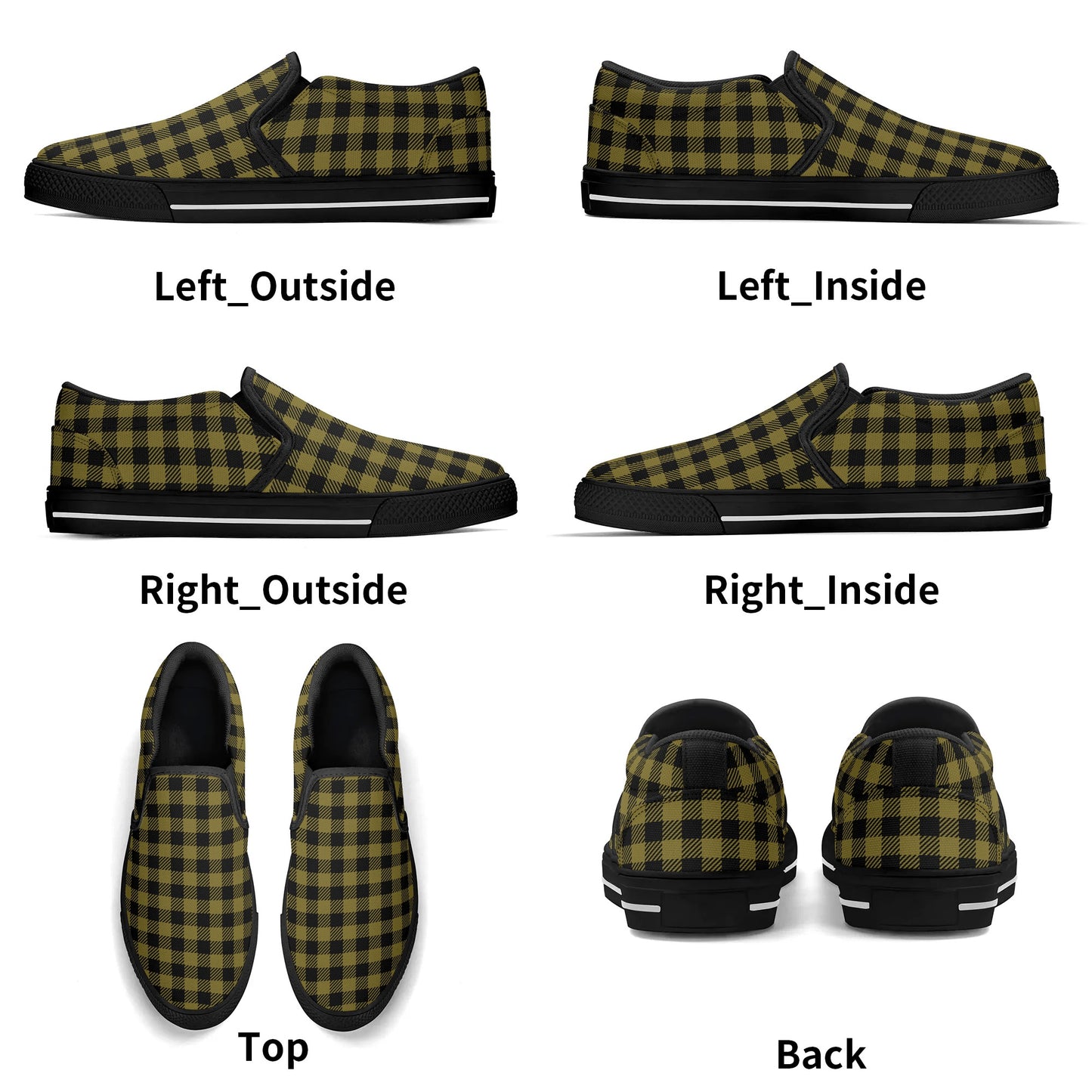 Men's Green Buffalo Plaid Rubber Soled Loafers - Slip On Shoes