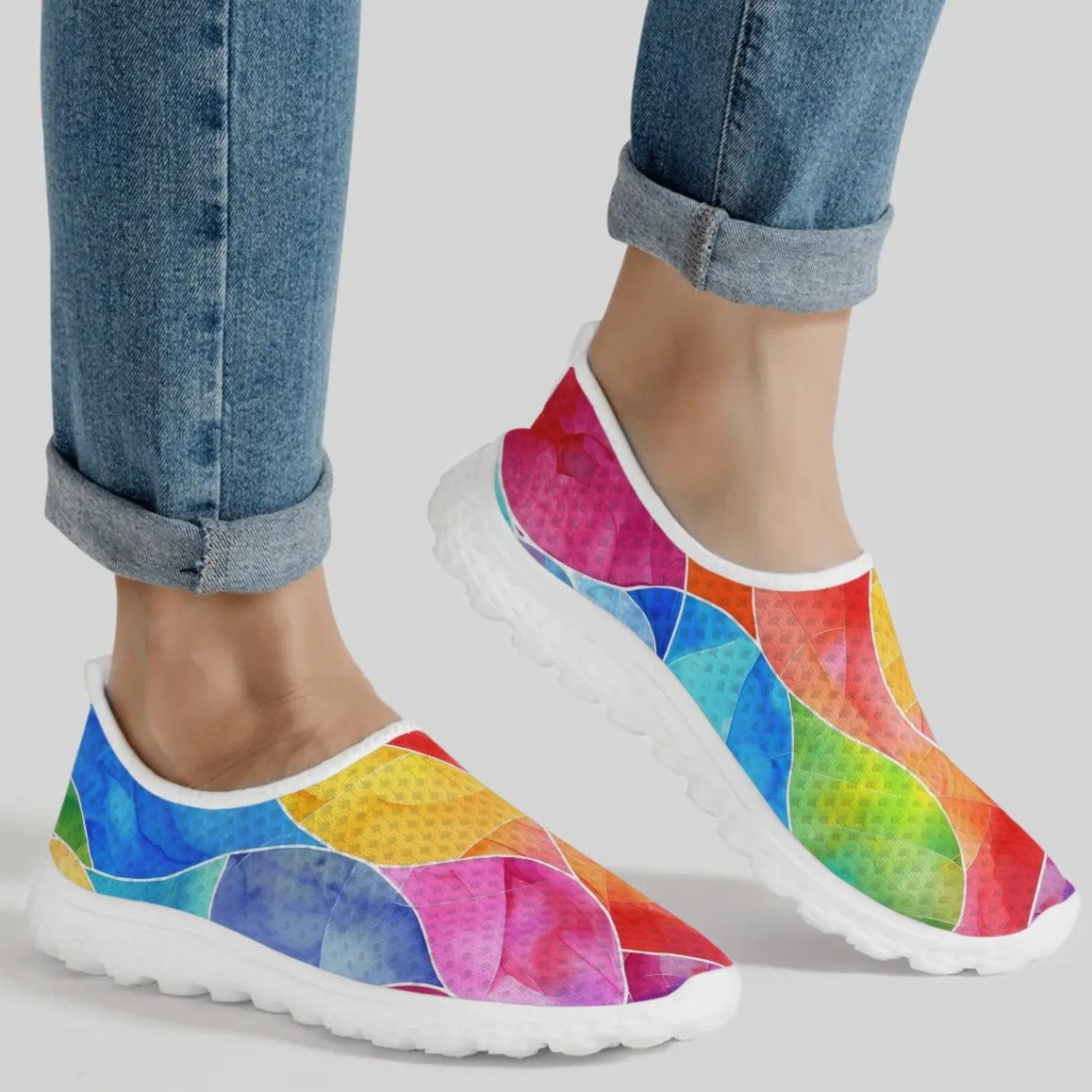 Womens Rainbow Mesh Summer Slip-On Shoes