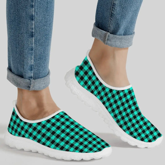 Womens Buffalo Plaid Mesh Summer Slip-On Shoes