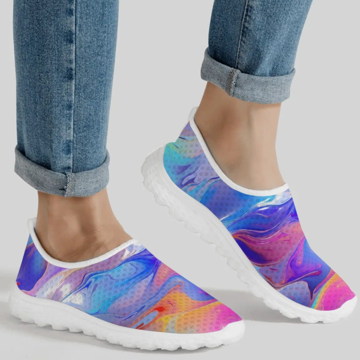 Womens Rainbow Mesh Summer Slip-On Shoes