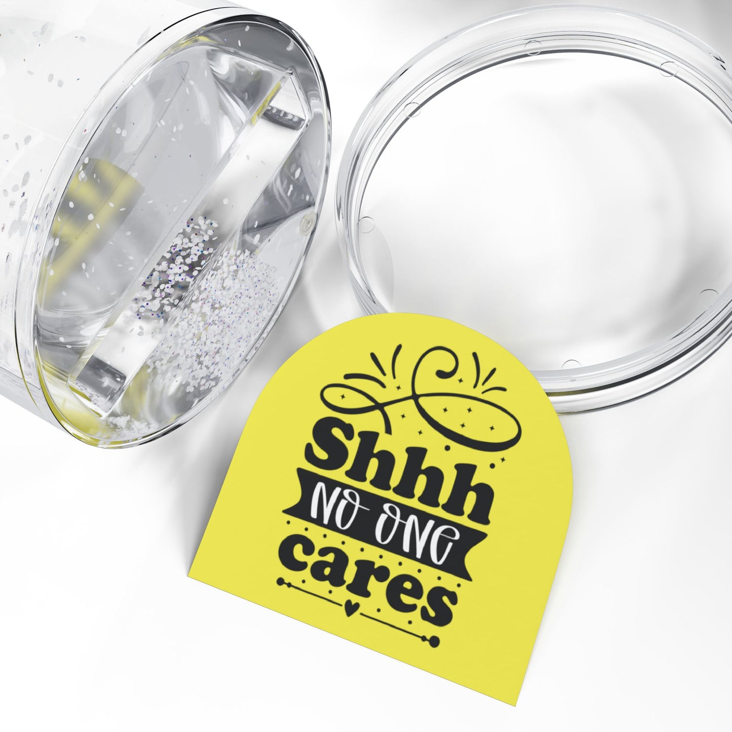 Shhh No One Cares - Funny Colourful Glitter Snow Globes