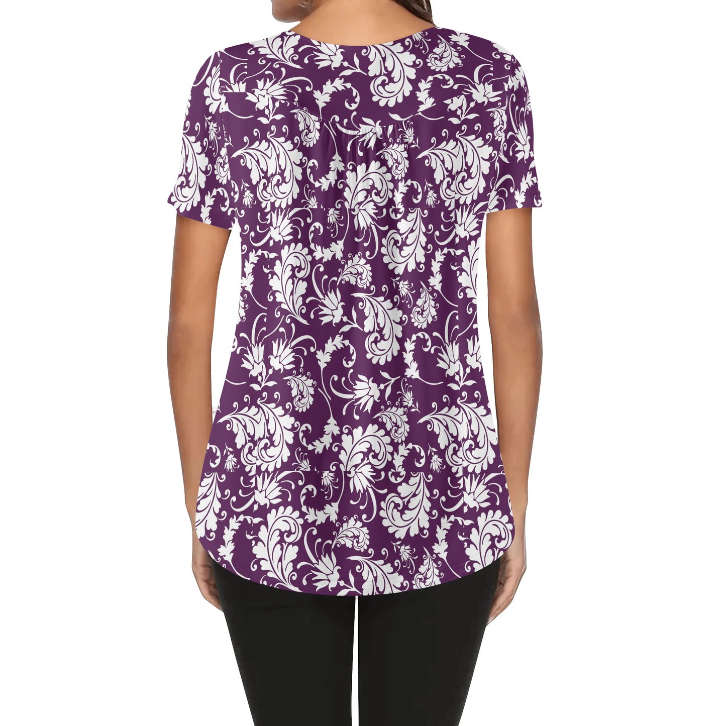 Paisley Women's Scoop Neck Short Sleeve Loose Blouse - Regular & Plus Sizes