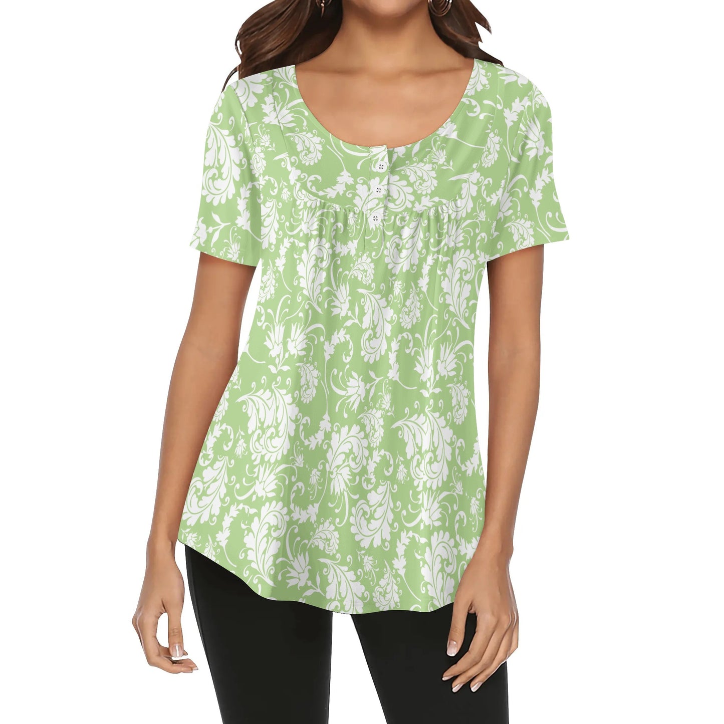 Paisley Women's Scoop Neck Short Sleeve Loose Blouse - Regular & Plus Sizes