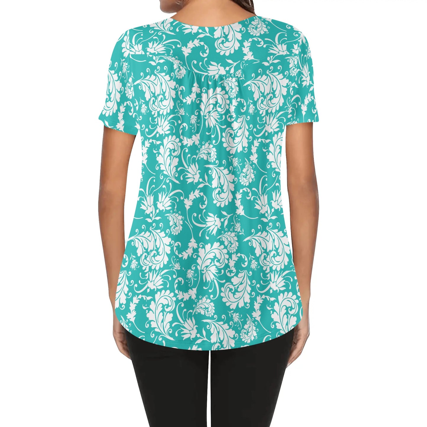 Paisley Women's Scoop Neck Short Sleeve Loose Blouse - Regular & Plus Sizes