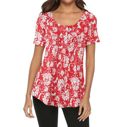 Paisley Women's Scoop Neck Short Sleeve Loose Blouse - Regular & Plus Sizes